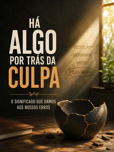 Uma tigela quebrada sobre uma mesa, com uma inscrição na parede ao fundo.