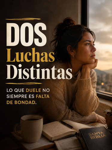 Una mujer mira por la ventana, pensativa, con una Biblia sobre la mesa a su lado.
