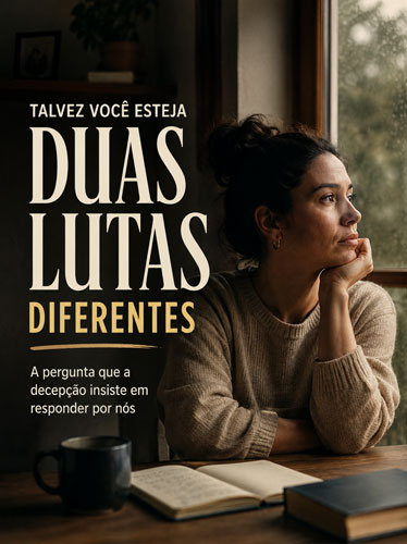 Mulher olha pela janela, pensativa, com uma Bíblia sobre a mesa ao seu lado.