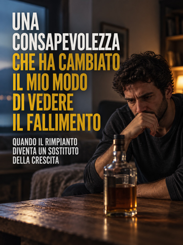 Un uomo che fissa una bottiglia di liquore, sforzandosi di non bere.