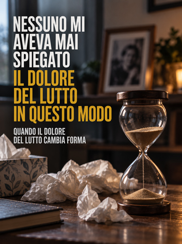 Una clessidra accanto a un mucchio di fazzoletti usati.