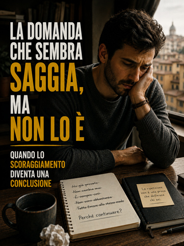 Uomo seduto al tavolo, stressato per il futuro