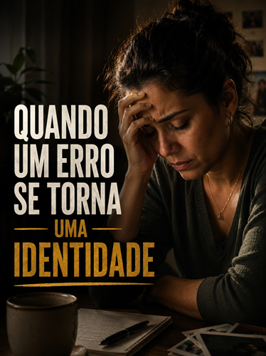 Mulher estressada refletindo profundamente à mesa, com um bloco de notas e uma caneta.