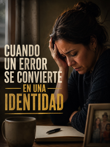 Mujer estresada reflexionando profundamente en una mesa con un bloc de notas y un bolígrafo.
