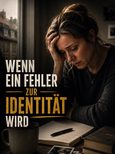 Gestresste Frau, die an einem Schreibtisch mit Notizblock und Stift tief nachdenkt