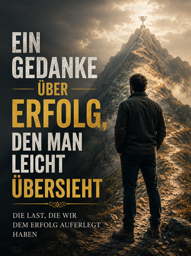 Ein Mann am Fuße eines Bergpfades, mit einer goldenen Trophäe an dessen Spitze.