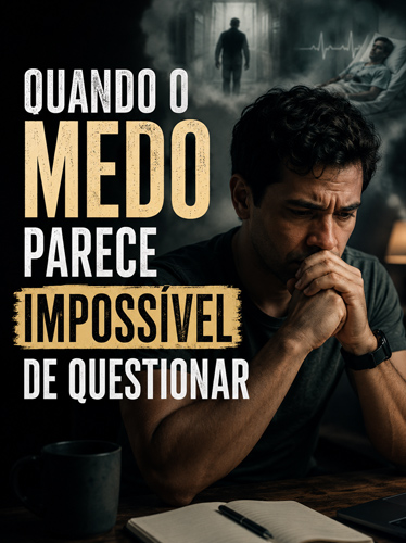 Homem à mesa sobrecarregado por pensamentos de pânico