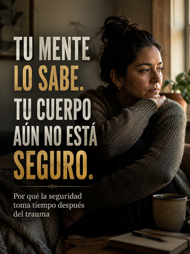 Mujer en el sofá pensando profundamente.