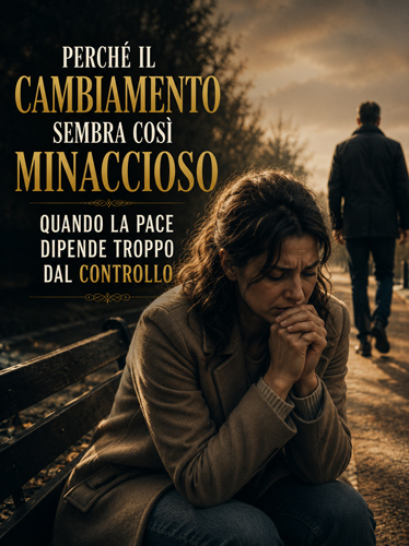 Donna sofferente mentre un uomo si allontana sullo sfondo