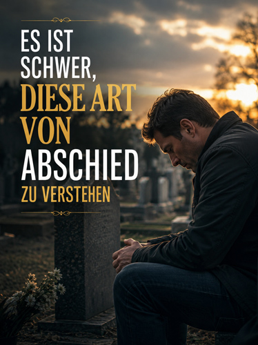 Verzweifelter Mann sitzt auf einem Friedhof.