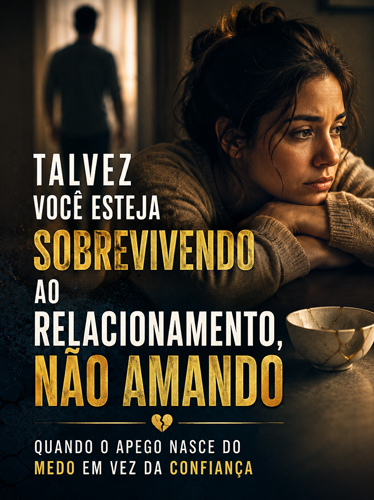 Mulher pensando profundamente à mesa, com um homem se afastando atrás dela.
