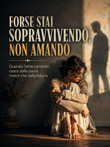 Donna accovacciata contro il muro, con l'ombra di un uomo dietro di lei.