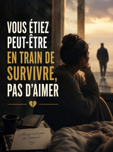 Une femme regardant par la fenêtre un homme qui s'éloigne.