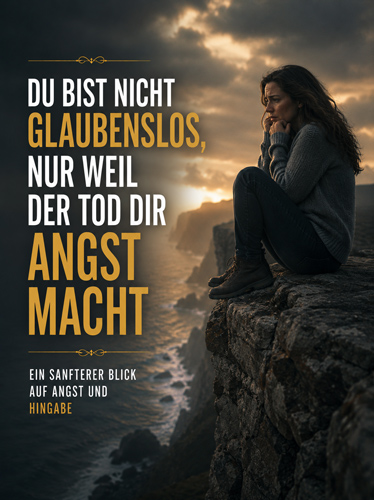 Verängstigte Frau steht am Rand einer Klippe.