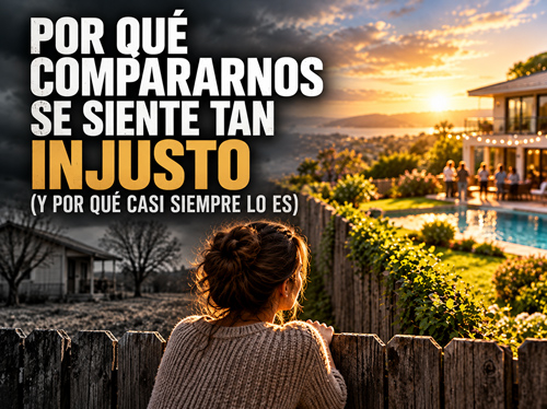 Una mujer está sentada en su jardín poco agraciado, mirando por encima de la valla hacia la casa de su hermosa vecina.