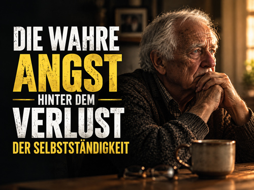 Älterer Mann sitzt an einem Tisch und denkt nach