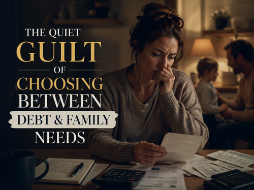 Stressed woman looking at table of bills