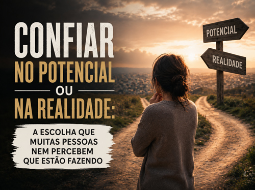 Mulher parada em uma encruzilhada, decidindo que caminho seguir.