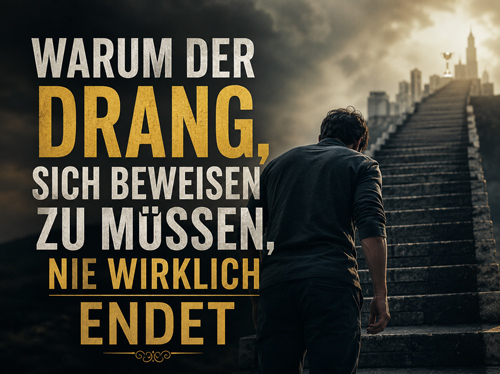 Ein Mann am Fuße einer Treppe, die in den Himmel emporsteigt.