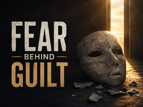 Cracking face mask with words written on it in shadows next to open doorway