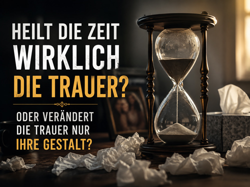 Eine Sanduhr auf einem Tisch, umgeben von benutzten Taschentüchern.