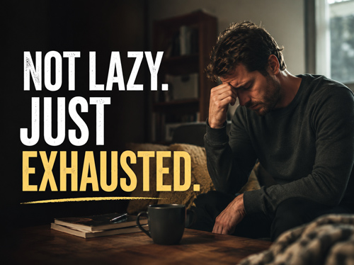 Exhausted man sitting on the couch in shame