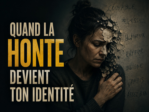 Une femme s'effondre contre un mur couvert d'inscriptions.
