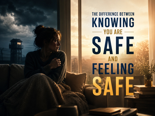 Woman sitting on a couch in fear