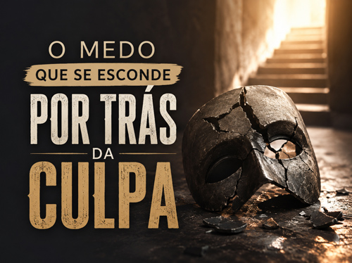 Máscara quebrada no chão, ao lado de escadas iluminadas