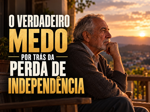 Um homem mais velho reflete em sua varanda sobre a agitação da cidade.