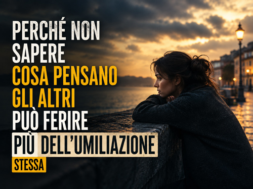 Una donna si appoggia a una recinzione vicino all'oceano, immersa nei suoi pensieri.