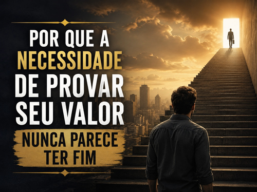 Um homem, no pé de uma escadaria que conduz aos céus, observa outro homem entrar em uma porta de luz.