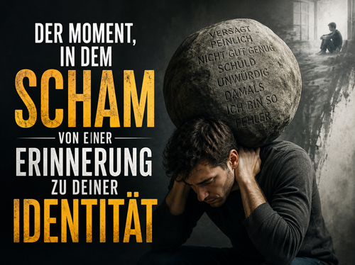 Mann, der mit einem riesigen Felsbrocken auf den Schultern kämpft