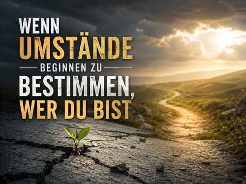 Eine kleine Pflanze, die durch einen Riss in der Straße wächst, welche sich bis zum Horizont erstreckt.