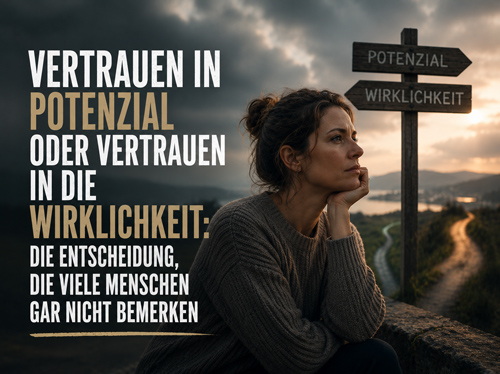 Eine Frau sitzt an einer Kreuzung und überlegt, welchen Weg sie einschlagen soll.